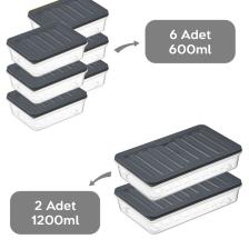 8'li Buzdolabı Organizer Mikrodalga Ve Difrize Uygun Saklama Kabı 2 X 1200 ml - 6 X 600 ml