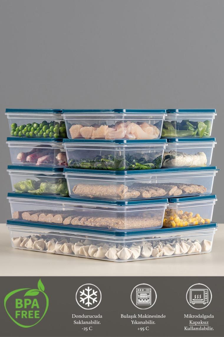 13'lü Buzdolabı Organizer Mikrodalga Ve Difrize Uygun Saklama Kabı 1x2400ml-2x1170-2x1200ml-8x600ml
