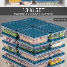 13'lü Buzdolabı Organizer Mikrodalga Ve Difrize Uygun Saklama Kabı 1x2400ml-2x1170-2x1200ml-8x600ml
