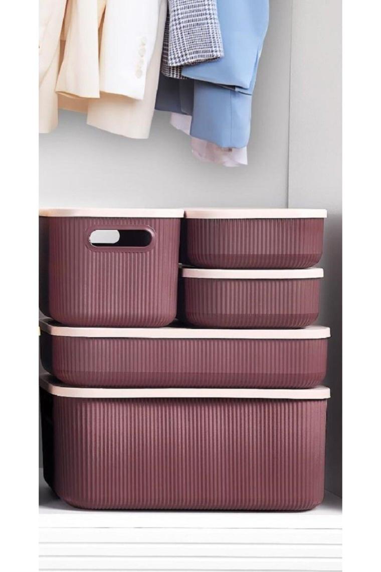 Bayev 5 Prç. Dolap Içi Düzenleyici Storage Kapaklı Sepet Çorap Kıyafet Düzenleyici 5prç-Set