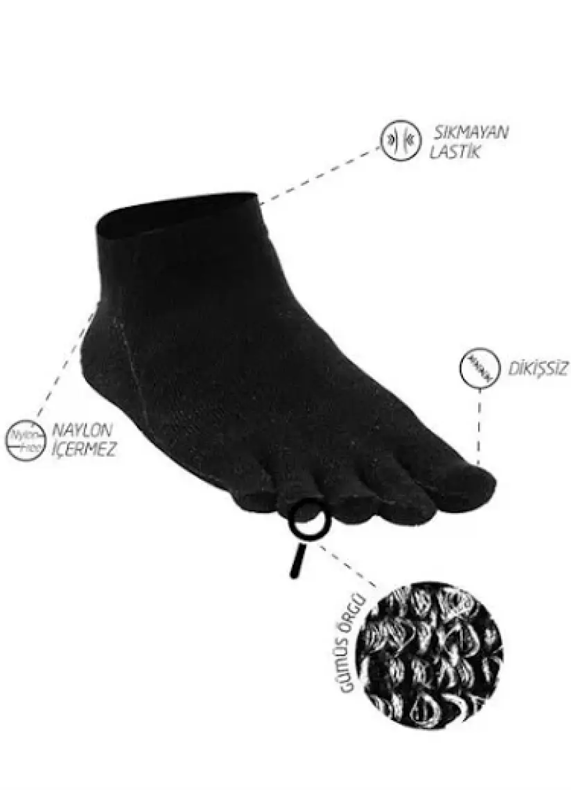 Bonny Silver Mantar Önleyici Parmaklı Patik Kadın Beyaz Gümüş Çorap