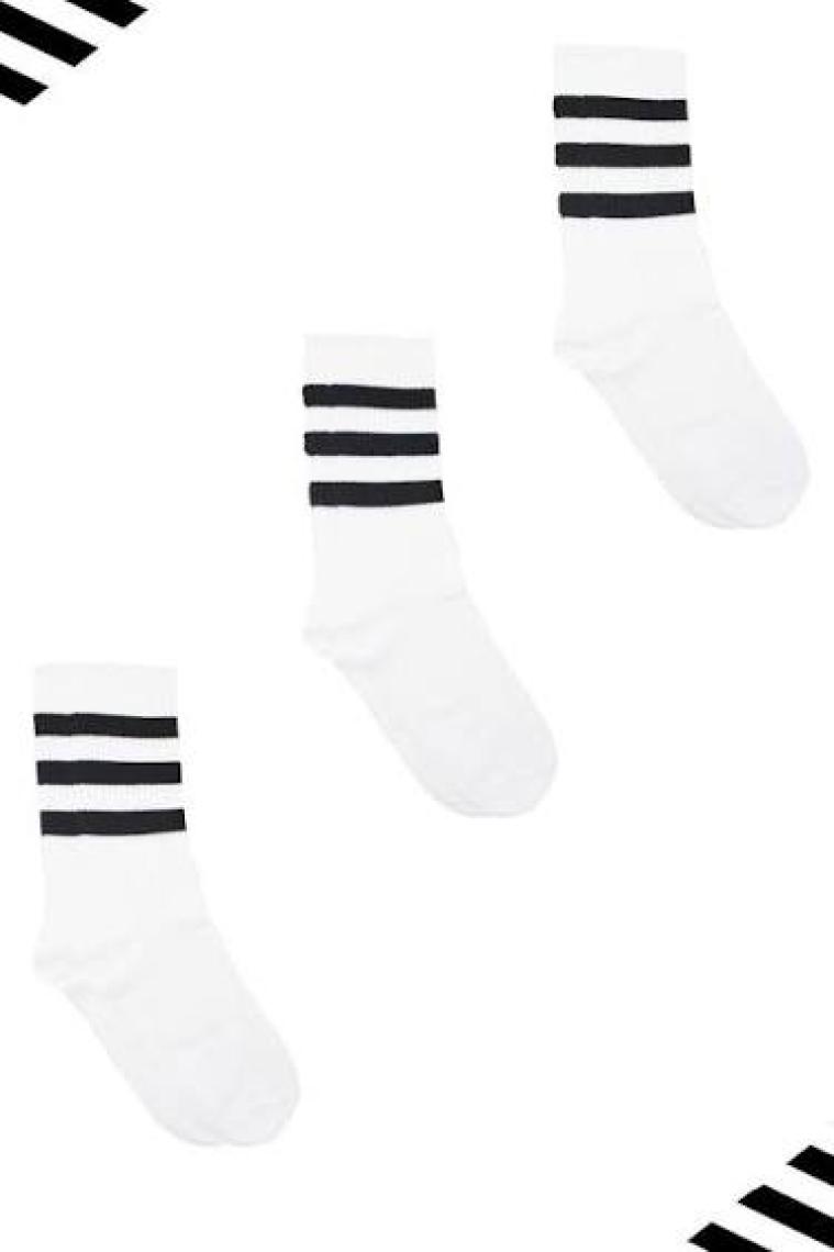 Kardeşler Çorap Unisex Renkli Siyah 3 Çizgili Beyaz Soket Tenis Çorap Kolej 3'lü Paket