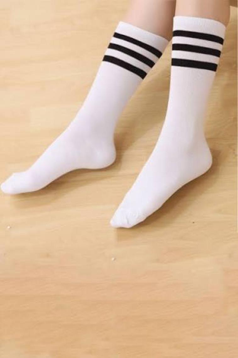Kardeşler Çorap Unisex Renkli Siyah 3 Çizgili Beyaz Soket Tenis Çorap Kolej 3'lü Paket