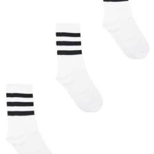 Kardeşler Çorap Unisex Renkli Siyah 3 Çizgili Beyaz Soket Tenis Çorap Kolej 3'lü Paket