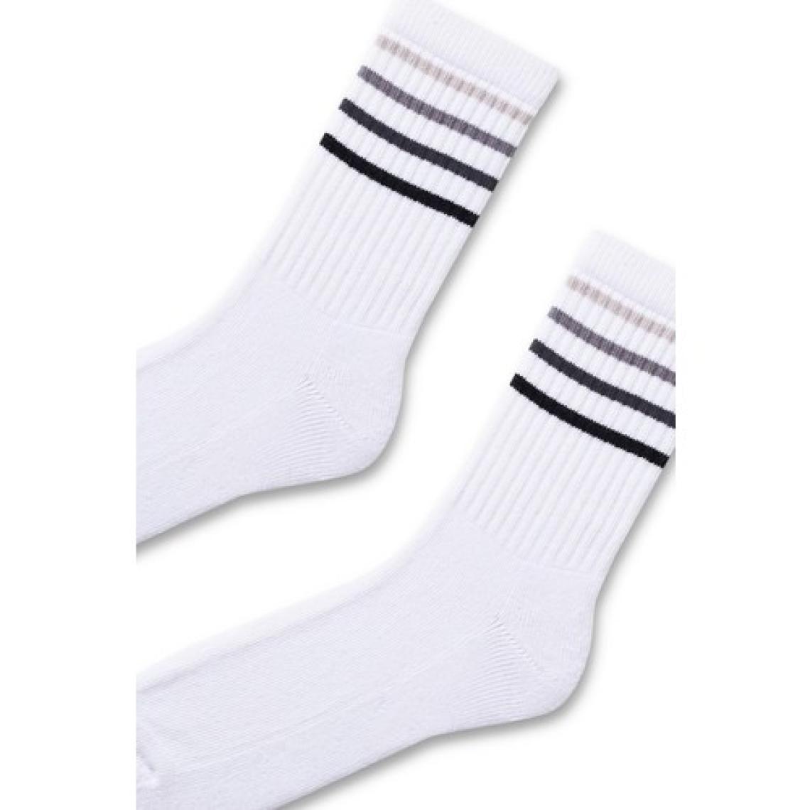 Katia & Bony  Renkli Çizgili Havlu Tabban Unisex Çorap Beyaz/grey