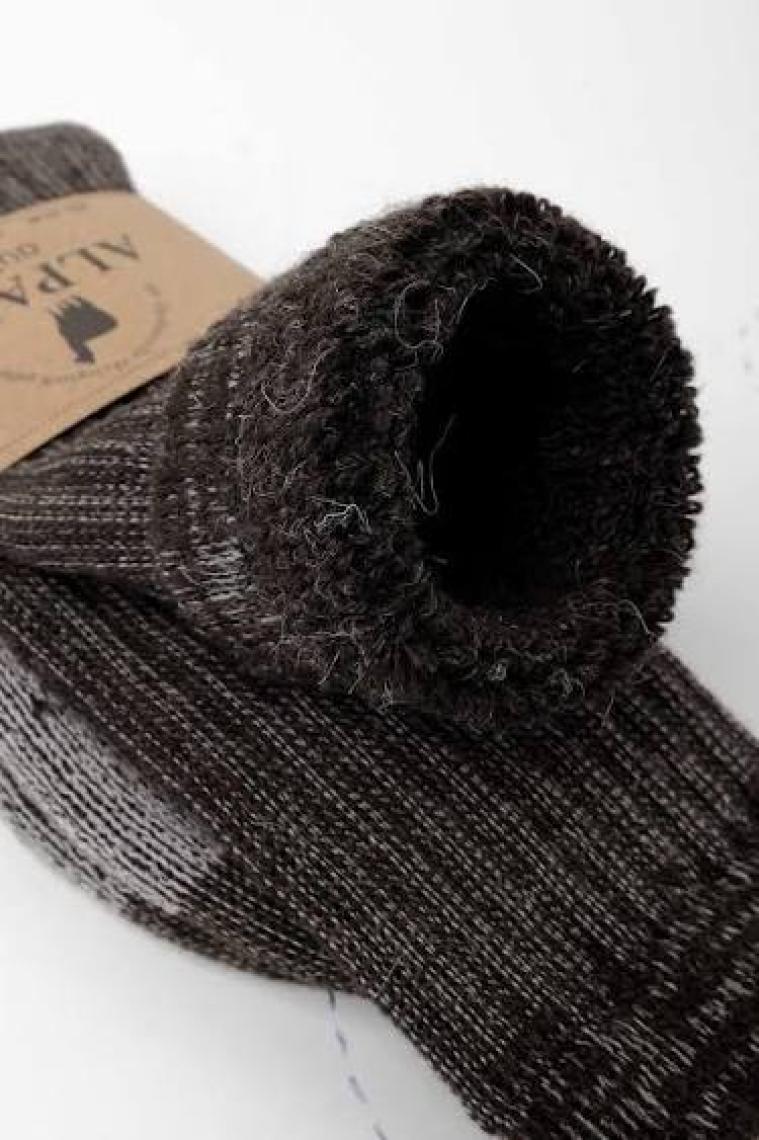 Aytuğ Unisex Alpaka Yünü Havlu Kışlık Kahve/ekru Soket Çorap - A-6006