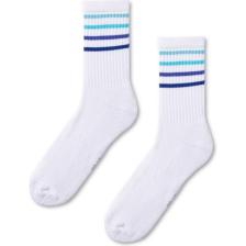 Katia & Bony  Renkli Çizgili Havlu Tabban Unisex Çorap Beyaz/mavi