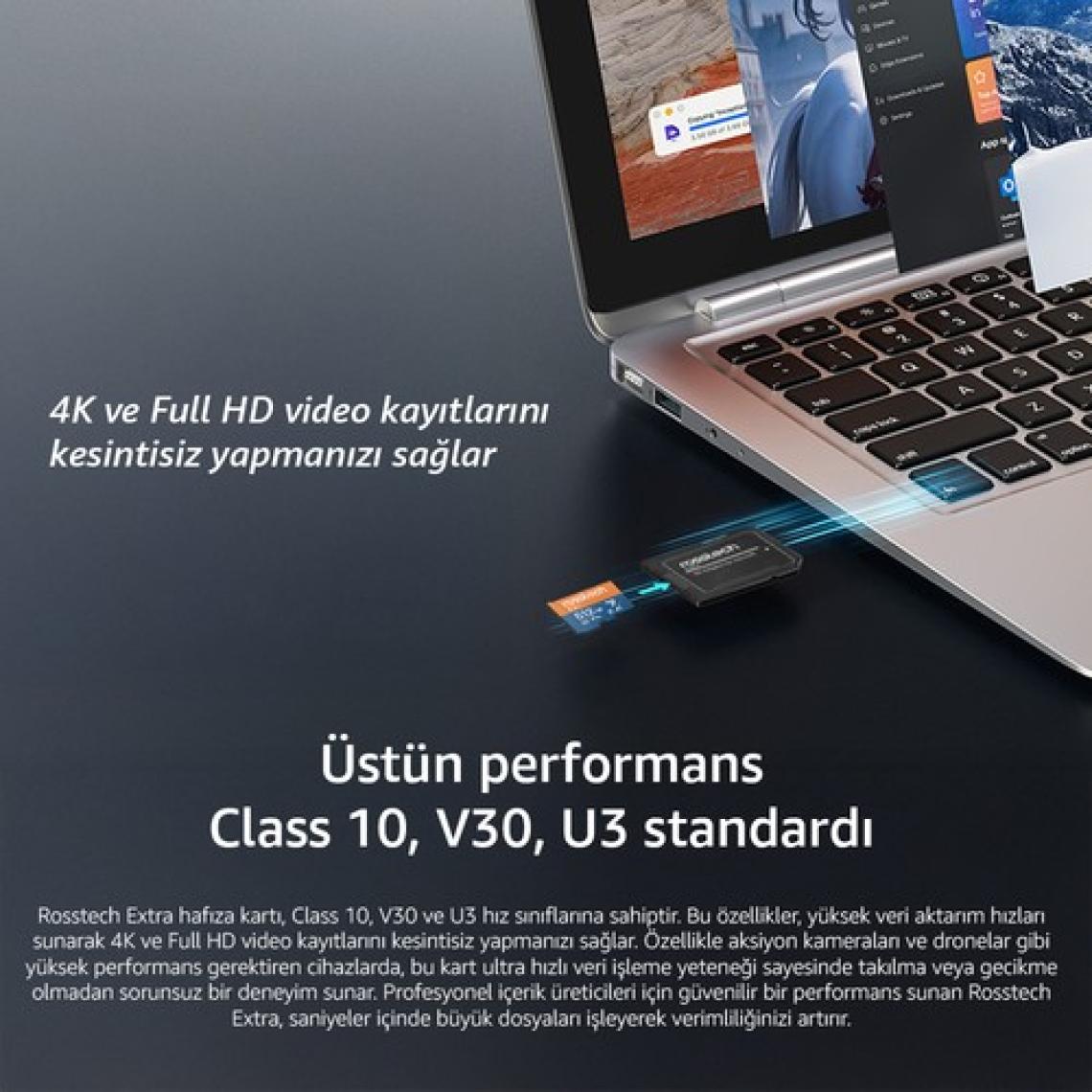 Rosstech Extra 512GB Micro Sdxc V30 Uhs-3 C10 100MB/SN + Adaptörlü Hafıza Kartı