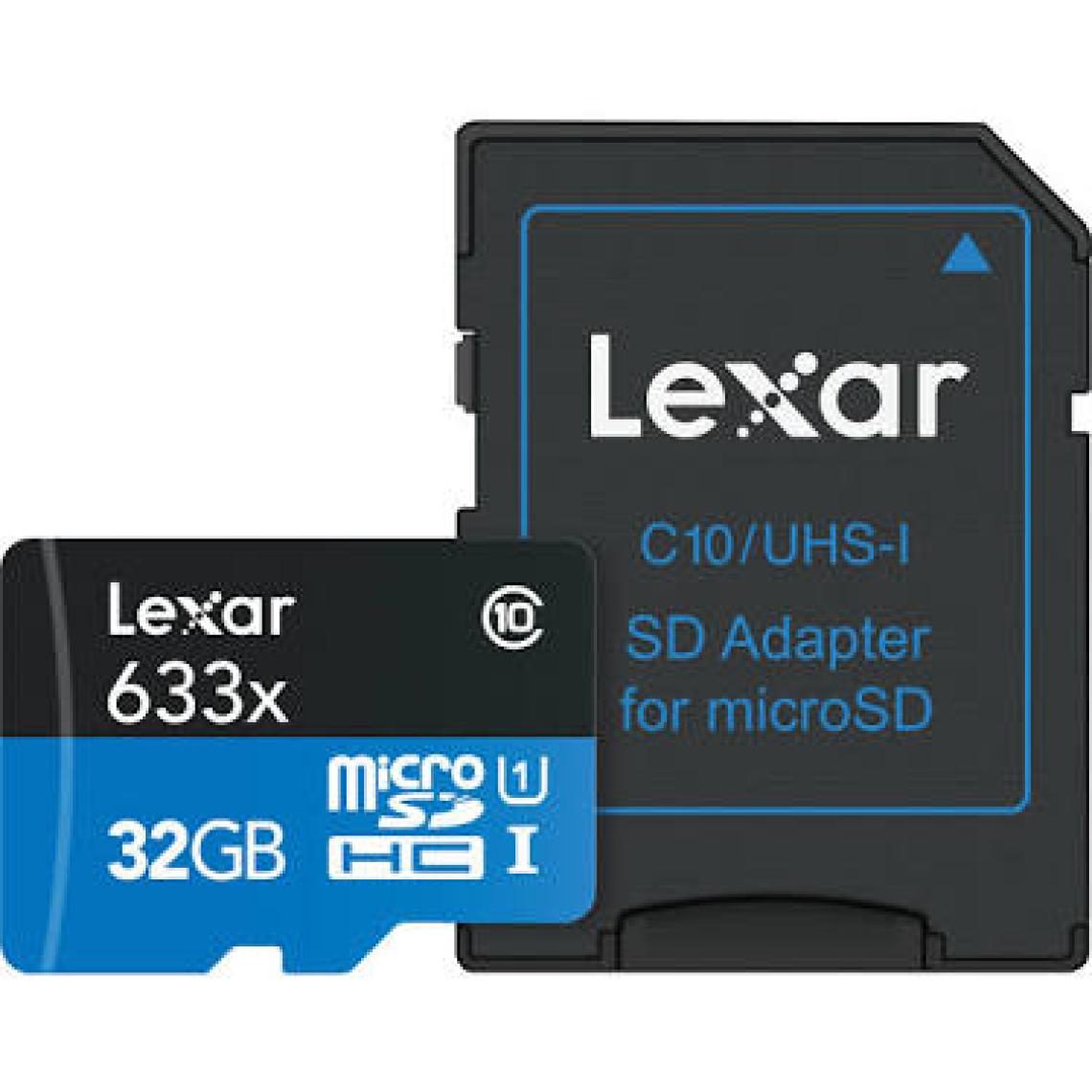 Lexar 633X 32GB 100MB-20MB/s microSDHC UHS-1 Class 10 A1 V10 U1 Hafıza Kartı + Adaptör (LSDMI32GBB633A)