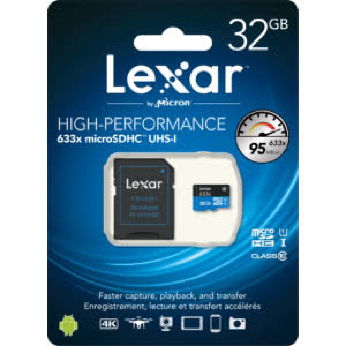 Lexar 633X 32GB 100MB-20MB/s microSDHC UHS-1 Class 10 A1 V10 U1 Hafıza Kartı + Adaptör (LSDMI32GBB633A)