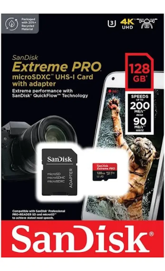 Sandisk Extreme Pro 128GB Micro Sd Hafıza Kartı 170Mb/90Mb SDSQXCD-128G