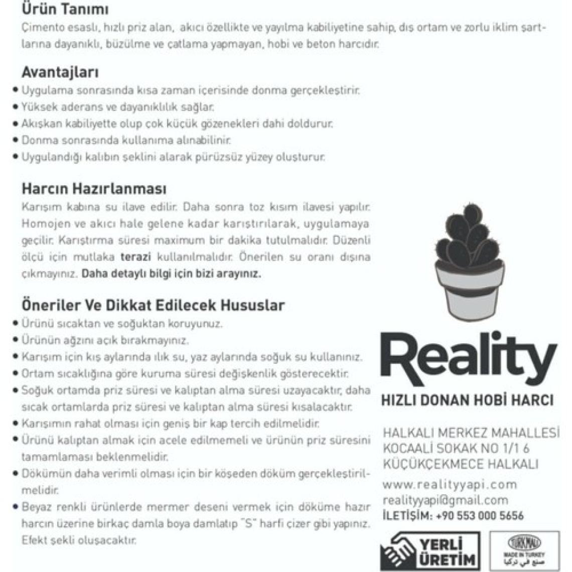 Reality Hızlı Donan Beyaz Beton Saksı Harcı (5 Kg.)
