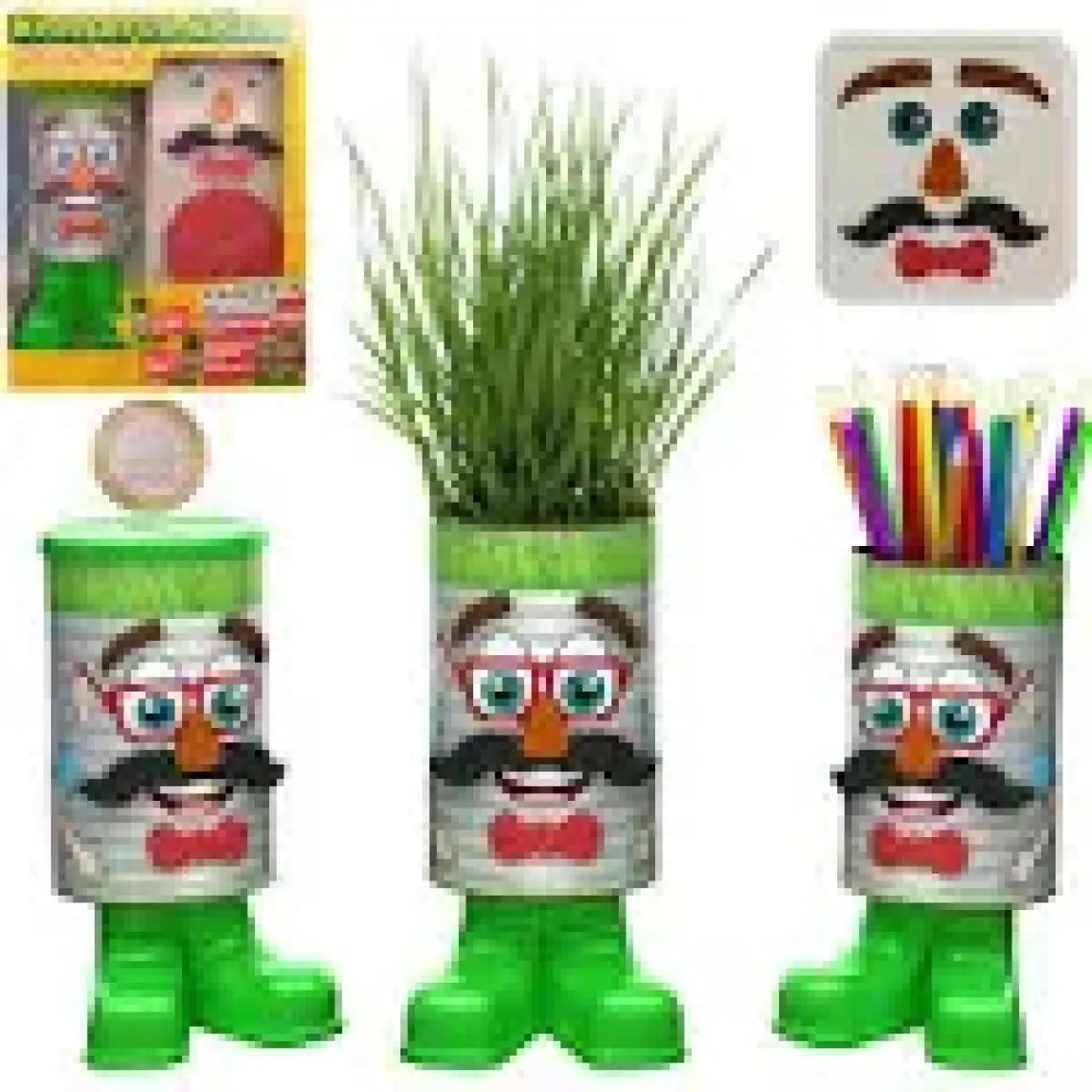 Konserve Bahçem Çim Adam - 4 Eğlence Bir Arada - 20 cm Büyük Boy Konserve Adam Faaliyet Seti (Kumbara Özellikli)