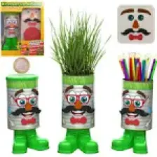 Konserve Bahçem Çim Adam - 4 Eğlence Bir Arada - 20 cm Büyük Boy Konserve Adam Faaliyet Seti (Kumbara Özellikli)
