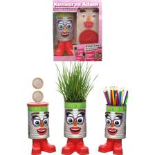 Konserve Bahçem Çim Adam - 4 Eğlence Bir Arada - 20 cm Büyük Boy Konserve Kadın Faaliyet Seti (Kumbara Özellikli)