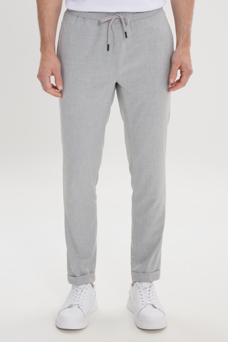 Altınyıldız Classics Erkek Gri Slim Fit Rahat Kesim Beli Bağlamalı Yan Cepli Jogger Pantolon