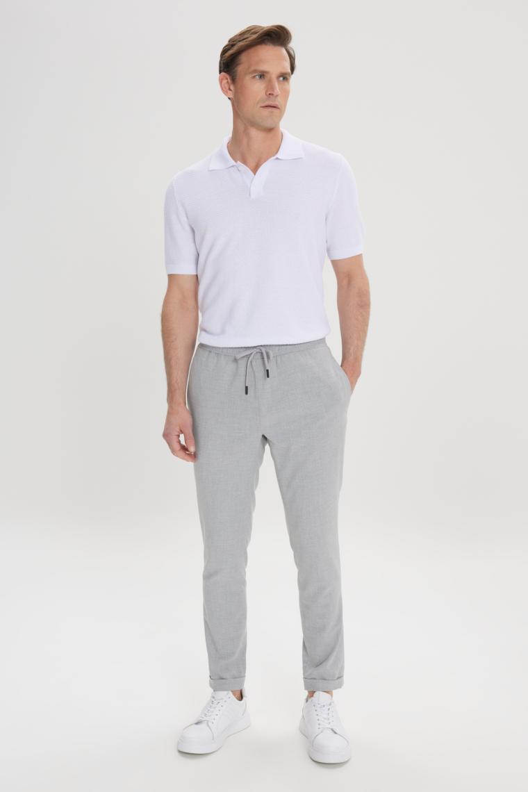 Altınyıldız Classics Erkek Gri Slim Fit Rahat Kesim Beli Bağlamalı Yan Cepli Jogger Pantolon