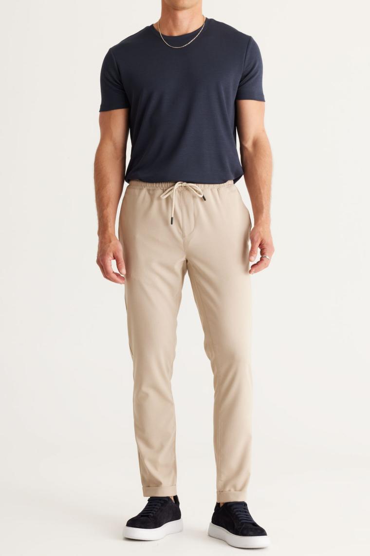 Altınyıldız Classics Erkek Bej Slim Fit Rahat Kesim Beli Bağlamalı Yan Cepli Jogger Pantolon