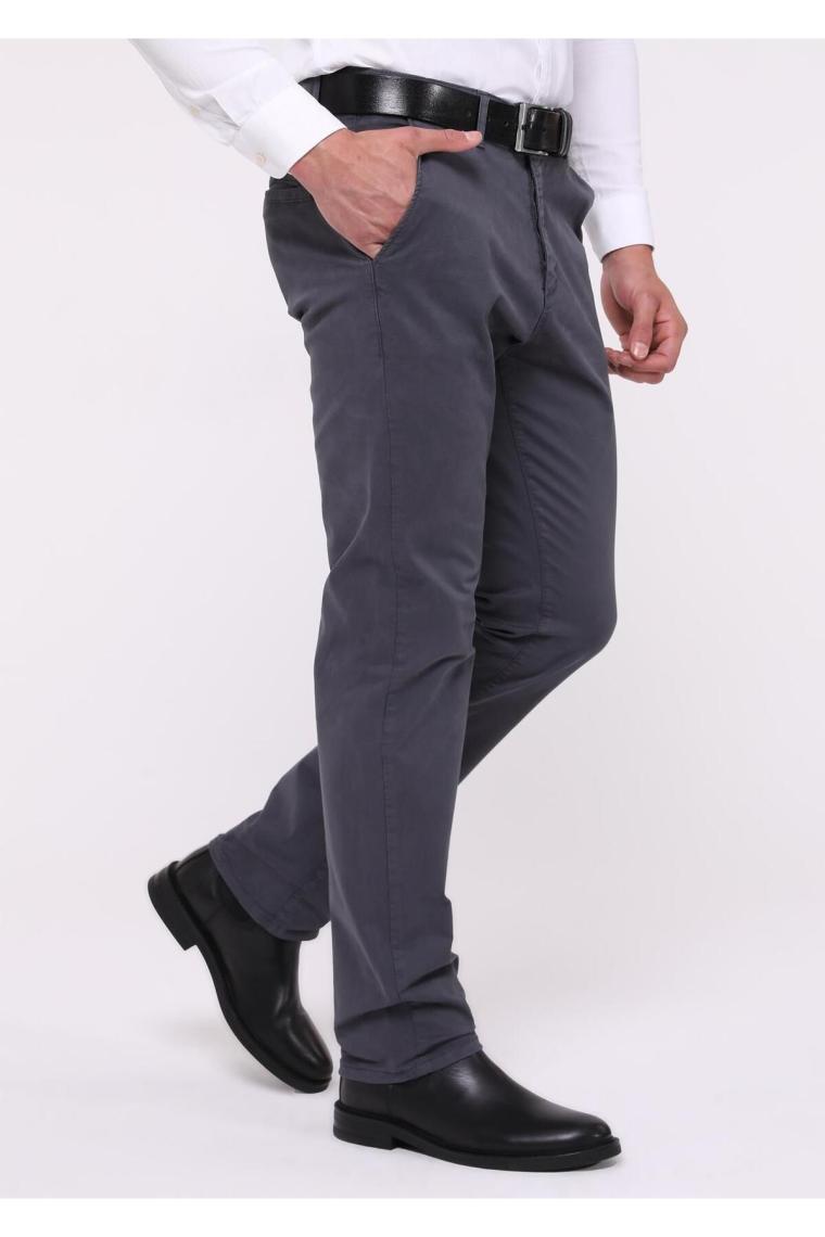 Erkek Gri Likralı Yüksek Bel Regular Fit Bol Kesim Yandan Cepli Chino Klasik Pantolon C336CHN