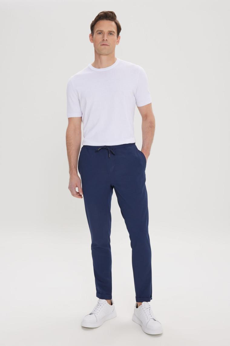 Altınyıldız Classics Erkek Lacivert Slim Fit Rahat Kesim Beli Bağlamalı Yan Cepli Jogger Pantolon