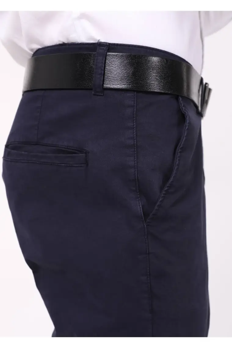 Erkek Lacivert Likralı Yüksek Bel Regular Fit Bol Kesim Yandan Cepli Chino Klasik Pantolon C336CHN