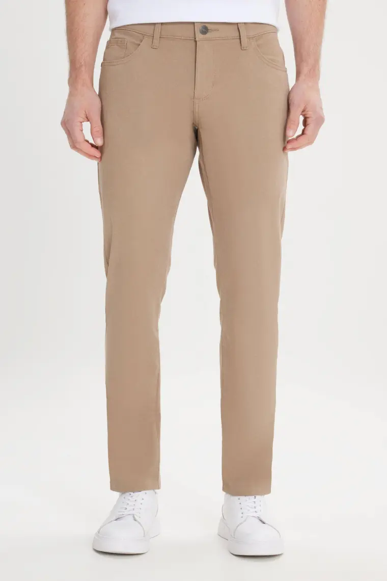 Altınyıldız Classics Erkek Camel Slim Fit Dar Kesim 5 Cep Pamuklu Kanvas Esnek Chino Pantolon