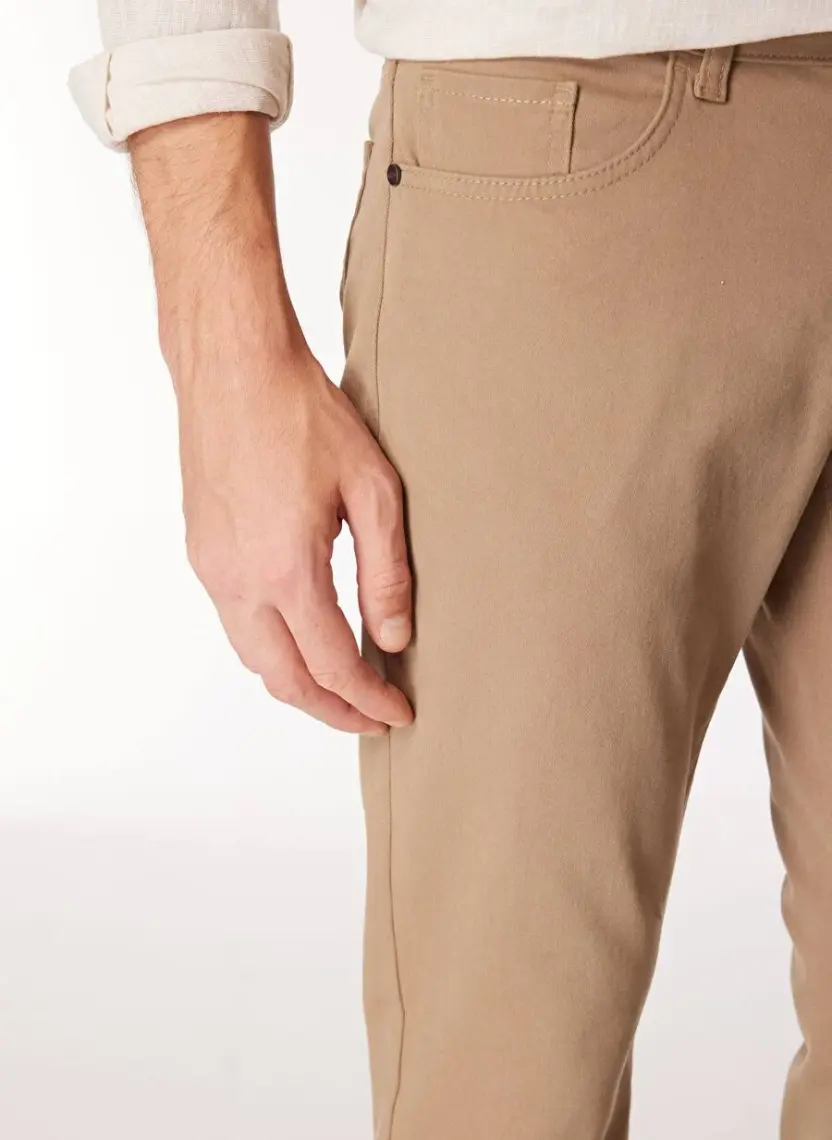 Altınyıldız Classics Erkek Camel Slim Fit Dar Kesim 5 Cep Pamuklu Kanvas Esnek Chino Pantolon