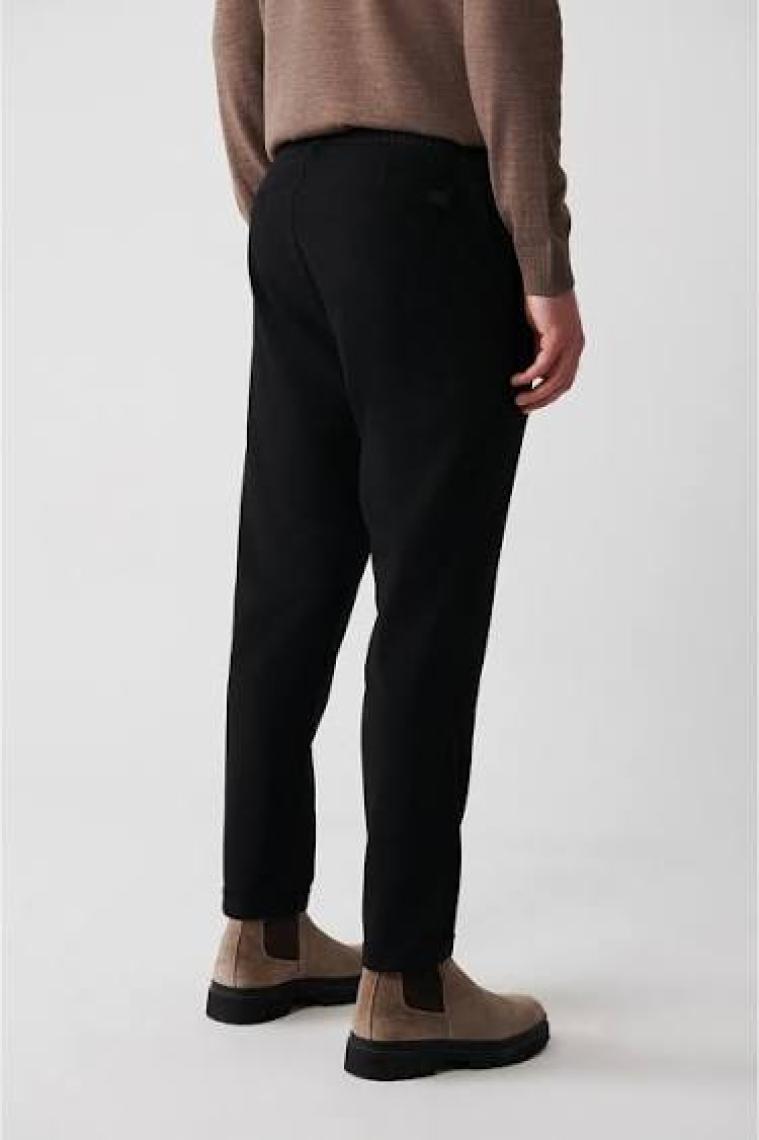 AVVA Erkek Siyah Relaxed Fit Yandan Cepli Beli Lastikli Bağcıklı Duble Paça Jogger Pantolon E003000