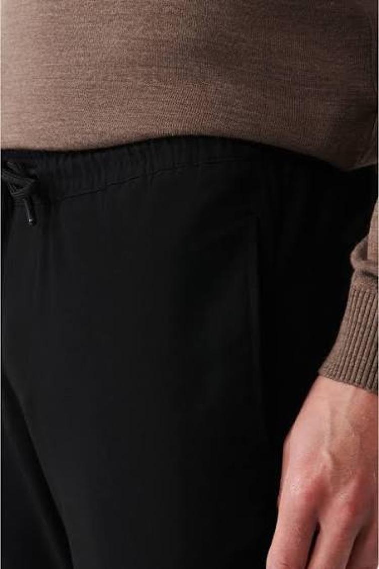 AVVA Erkek Siyah Relaxed Fit Yandan Cepli Beli Lastikli Bağcıklı Duble Paça Jogger Pantolon E003000
