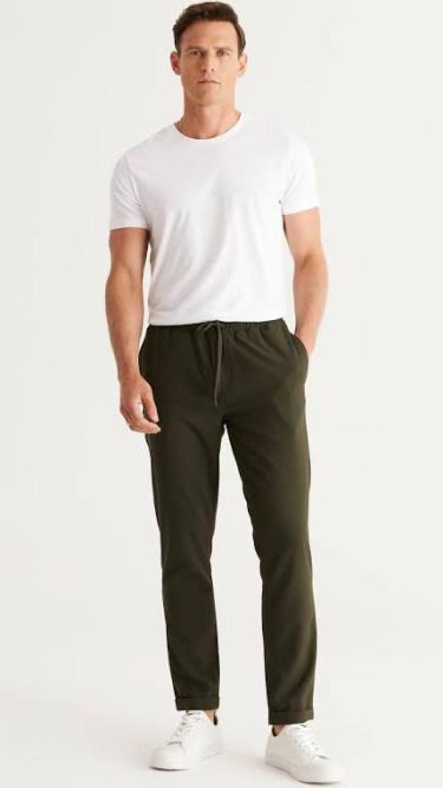 Altınyıldız Classics Erkek Haki Slim Fit Rahat Kesim Beli Bağlamalı Yan Cepli Jogger Pantolon