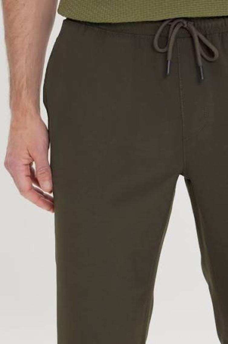 Altınyıldız Classics Erkek Haki Slim Fit Rahat Kesim Beli Bağlamalı Yan Cepli Jogger Pantolon