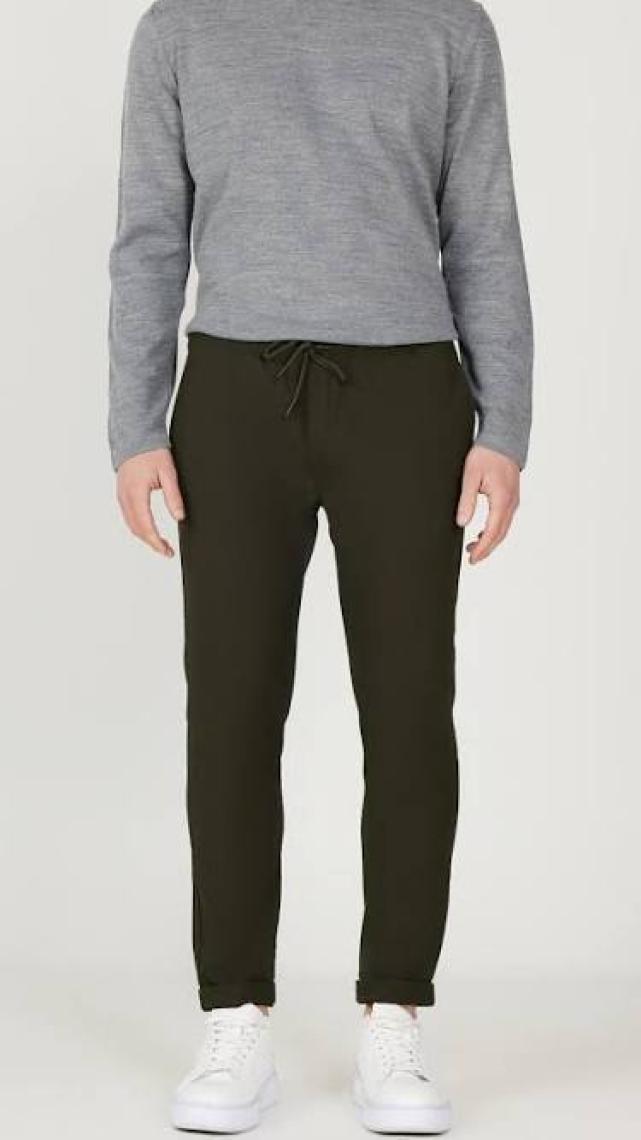 Altınyıldız Classics Erkek Haki Slim Fit Rahat Kesim Beli Bağlamalı Yan Cepli Jogger Pantolon