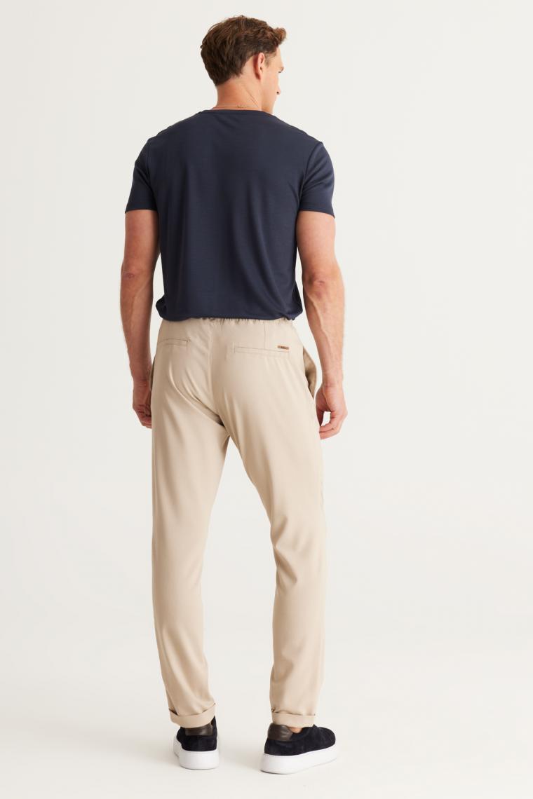 Altınyıldız Classics Erkek Bej Slim Fit Rahat Kesim Beli Bağlamalı Yan Cepli Jogger Pantolon