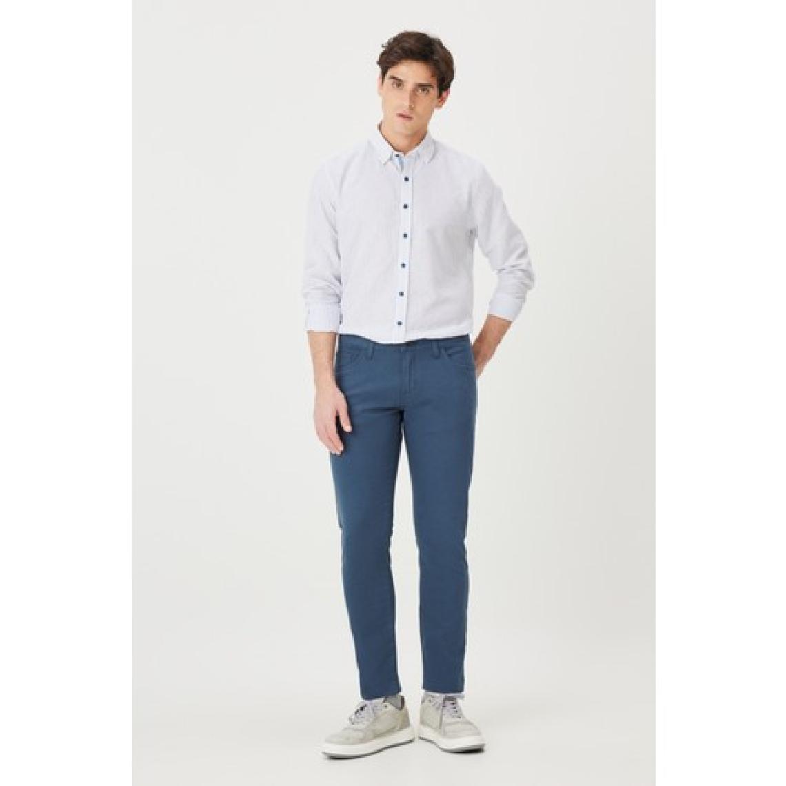 Altınyıldız Classics Erkek Petrol Slim Fit Dar Kesim 5 Cep Pamuklu Kanvas Esnek Chino Pantolon