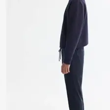 Erkek Lacivert Relaxed Fit Yandan Cepli Beli Lastikli Bağcıklı Duble Paça Jogger Pantolon E003000