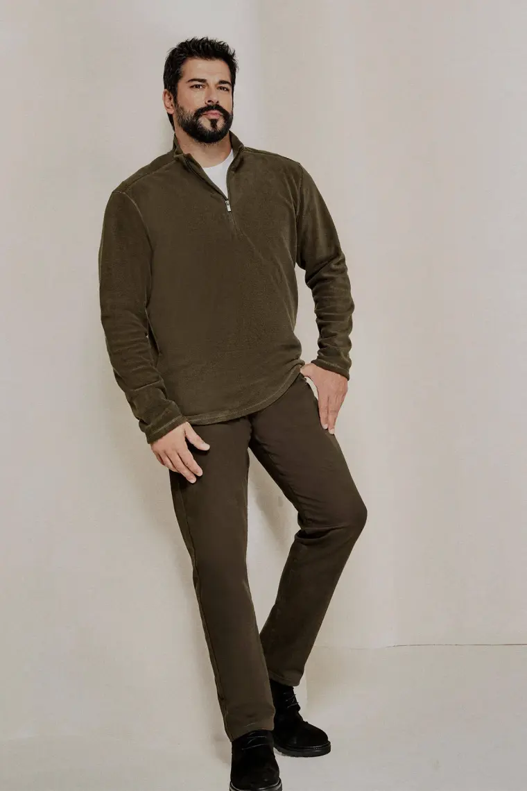 Altınyıldız Classics Erkek Haki Slim Fit Dar Kesim 5 Cep Pamuklu Kanvas Esnek Chino Pantolon