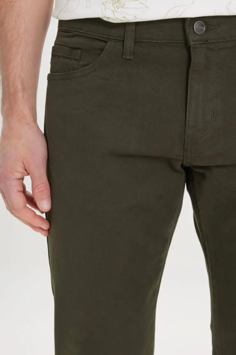 Altınyıldız Classics Erkek Haki Slim Fit Dar Kesim 5 Cep Pamuklu Kanvas Esnek Chino Pantolon