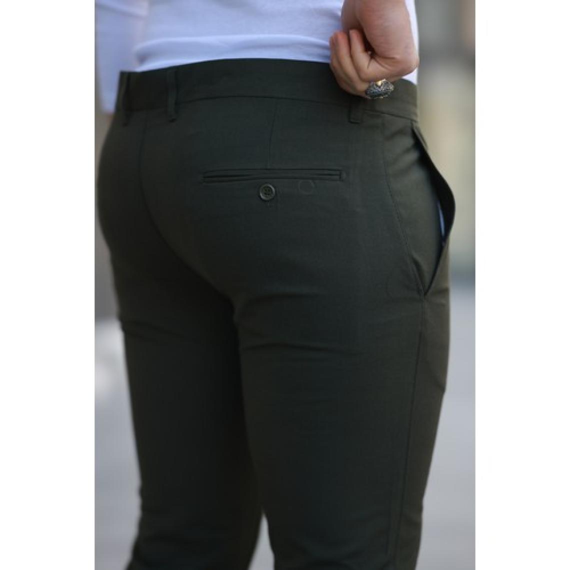 Erkek Koyu Haki Slim Fit Kaliteli Esnek Likralı Bilek Boy Kumaş Pantolon