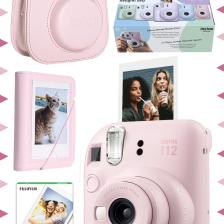 Fujifilm Instax Mini 12 Pembe Fotoğraf Makinesi-10'lu Film-Mini Albüm ve Deri Kılıf Seti