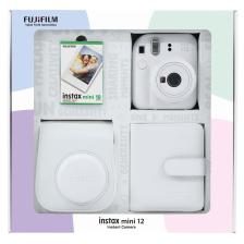 Fujifilm Instax Mini 12 Beyaz Fotoğraf Makinesi 10'lu Film Kare Albüm ve Deri Kılıf Bundle Box
