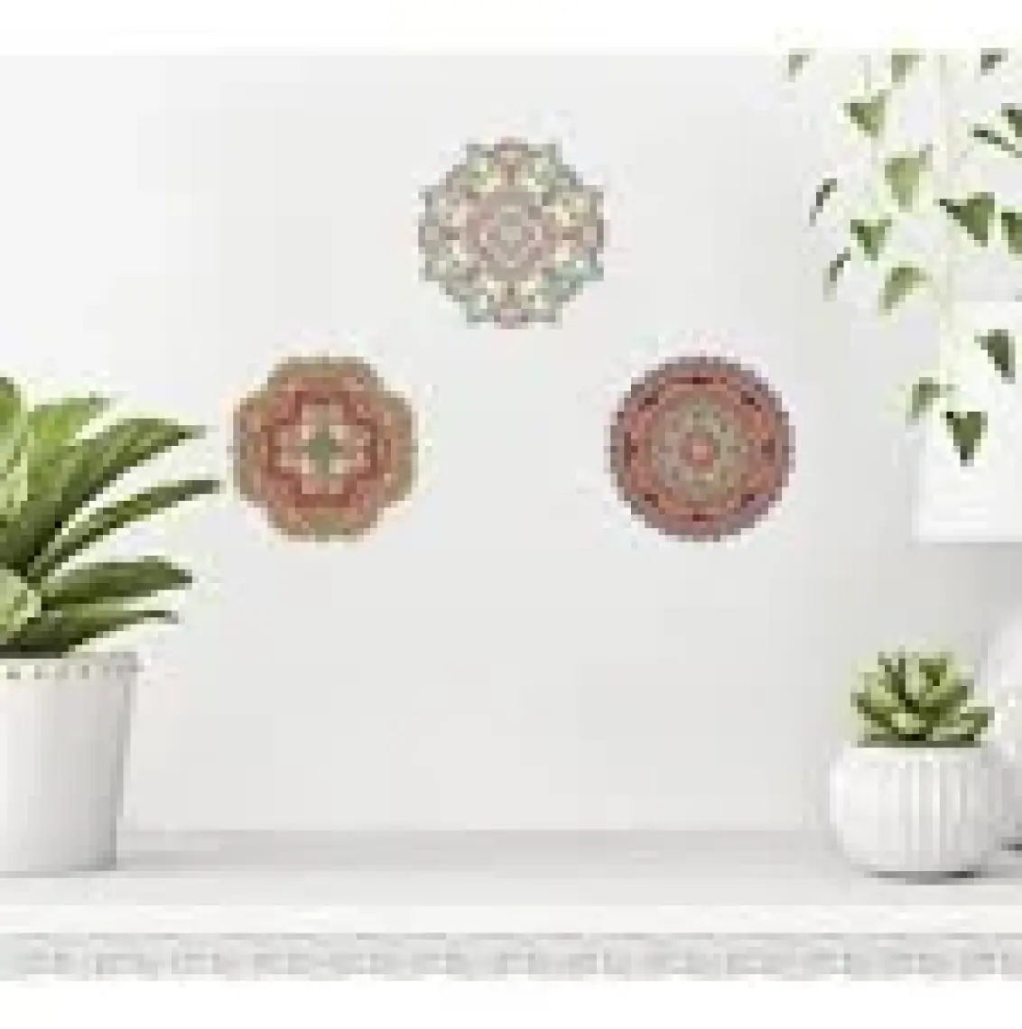 CajuArt 3 Adet Ahşap Renkli Mandala Duvar Dekor Üçlü Ahşap Tablo