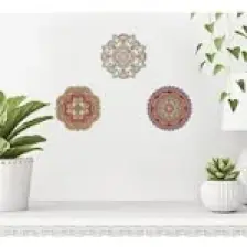 CajuArt 3 Adet Ahşap Renkli Mandala Duvar Dekor Üçlü Ahşap Tablo