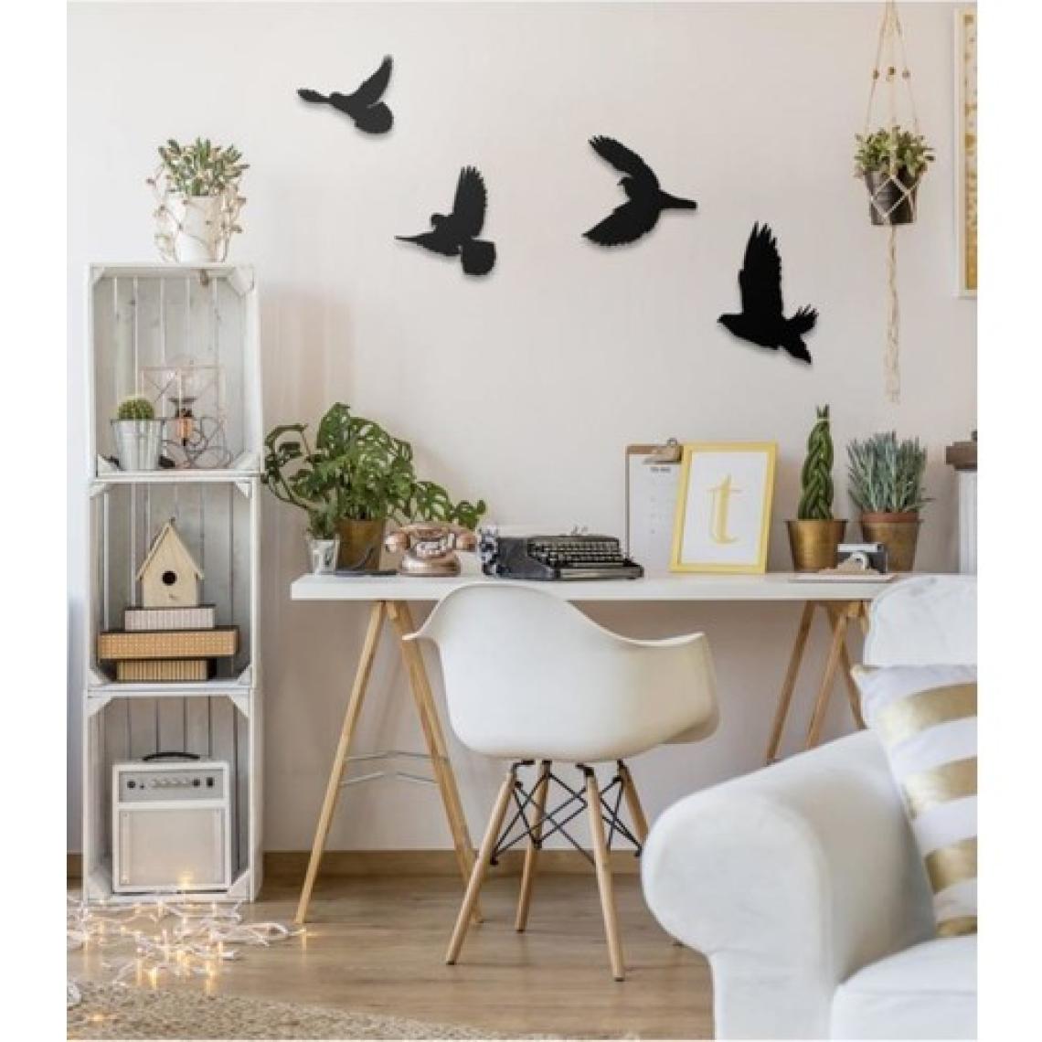 Hellove Dekoratif Ahşap Modern Dörtlü Kuş Duvar Süsü Duvar Dekoru