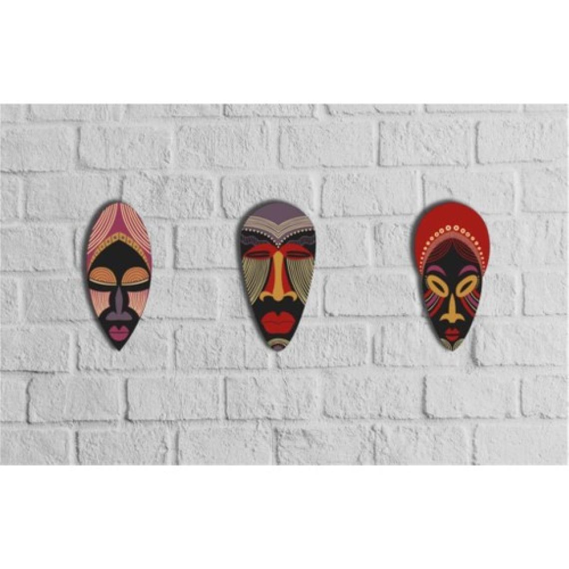 CajuArt Dekoratif Üçlü Ahşap Tablo Otantik Kabile Maske Mask Set