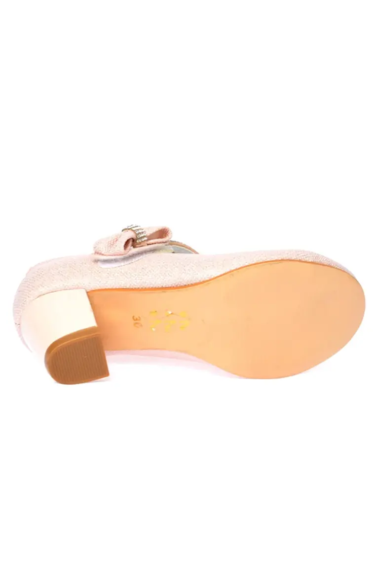 Kiko 750 Simli Günlük Kız Çocuk 4 Cm Topuk Babet Ayakkabı Pudra