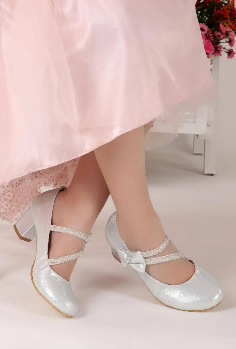 Kiko 750 Vakko Günlük Kız Çocuk 4 cm Topuk Babet Ayakkabı Gümüş