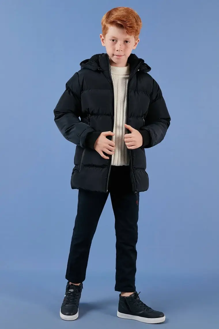 Lela İçi Peluş Astarlı Çıkarılabilir Kapüşonlu Şişme Mont Erkek Çocuk MONT 5763038