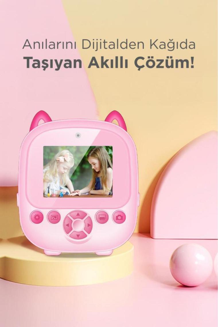 Torima Cmr-21 Pembe Dijital Video Kayıt App Destekli Fotoğraf Çocuk Kamerası Termal Resim Kağıt Baskılı Yazıcı