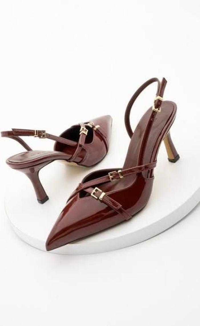 Bak Store Bordo Rugan 7 cm Topuklu Ayakkabı Cherry Red