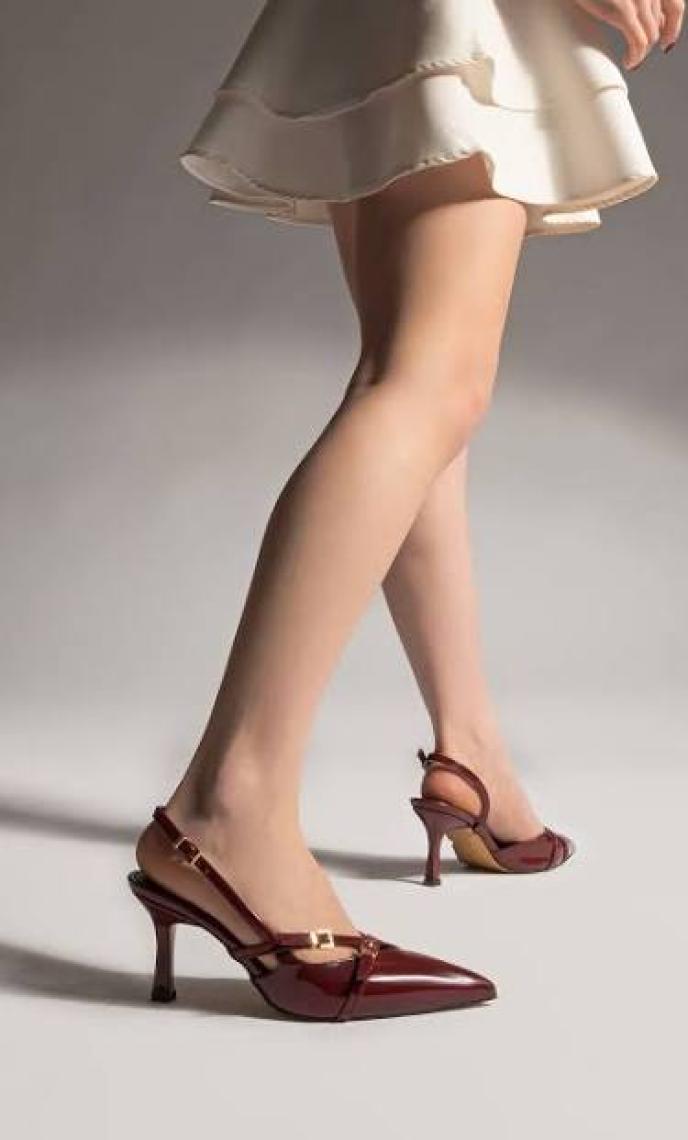 Bak Store Bordo Rugan 7 cm Topuklu Ayakkabı Cherry Red